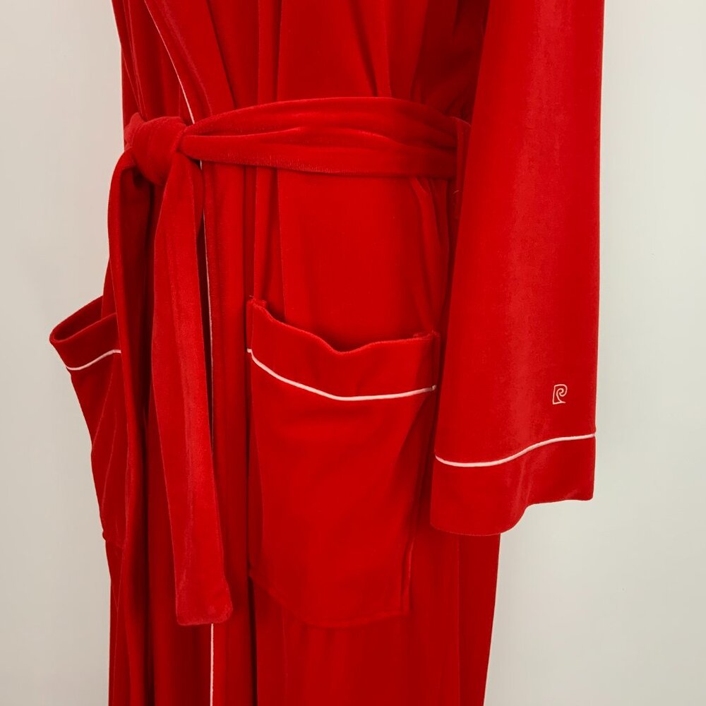 Vintage 80s Pierre Cardin Red Maxi Robe With White Piping Sz M - Picture 9 of 16